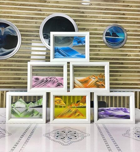 Dynamic Sand Art Picture Ocean Heart, Moving Sand Picture Art for Autistic, Desktop Art Decor Toys, Sand Sculptures in Motion Office Relax Toys to Keep You Calm! (7.3 x 5.7 inch - Blue) in Kuwait