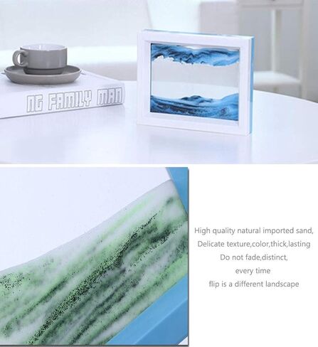 Dynamic Sand Art Picture Ocean Heart, Moving Sand Picture Art for Autistic, Desktop Art Decor Toys, Sand Sculptures in Motion Office Relax Toys to Keep You Calm! (7.3 x 5.7 inch - Blue) in Kuwait