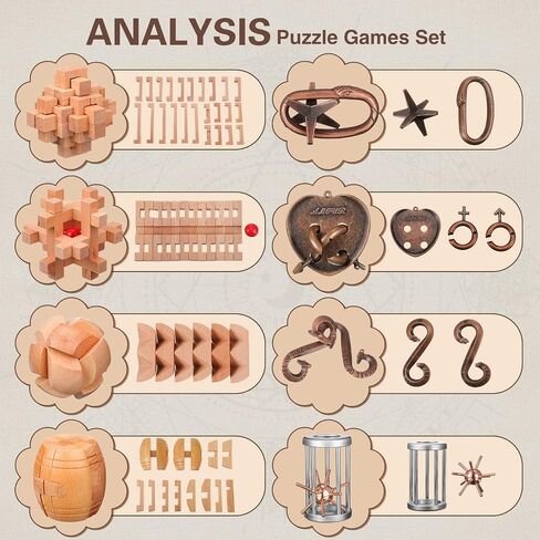 8 Pcs Brain Teaser Puzzles for Adults Logic Wooden Brain Teasers Mind Puzzles and Metal Puzzle Fidget Fun Educational IQ Games 3D Unlock Interlock for Adults Kids Teen Boys Girls Gift in Saudi Arabia