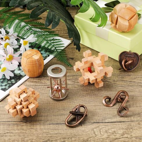 8 Pcs Brain Teaser Puzzles for Adults Logic Wooden Brain Teasers Mind Puzzles and Metal Puzzle Fidget Fun Educational IQ Games 3D Unlock Interlock for Adults Kids Teen Boys Girls Gift in Saudi Arabia