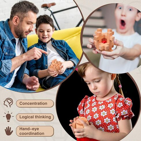 8 Pcs Brain Teaser Puzzles for Adults Logic Wooden Brain Teasers Mind Puzzles and Metal Puzzle Fidget Fun Educational IQ Games 3D Unlock Interlock for Adults Kids Teen Boys Girls Gift in Saudi Arabia