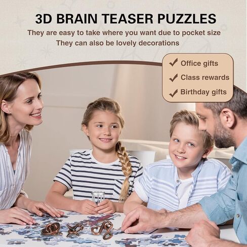 8 Pcs Brain Teaser Puzzles for Adults Logic Wooden Brain Teasers Mind Puzzles and Metal Puzzle Fidget Fun Educational IQ Games 3D Unlock Interlock for Adults Kids Teen Boys Girls Gift in Saudi Arabia