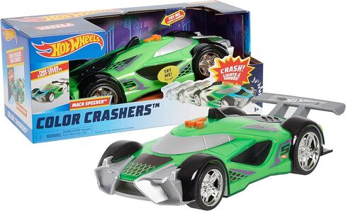 Hot Wheels Color Crashers Mach Speeder Vehicle, 10-Inch Green Motorized Toy Car with Lights and Realistic Racing Sounds, Kids Toys for Ages 3 Up by Just Play in Saudi Arabia