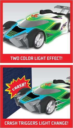 Hot Wheels Color Crashers Mach Speeder Vehicle, 10-Inch Green Motorized Toy Car with Lights and Realistic Racing Sounds, Kids Toys for Ages 3 Up by Just Play in Saudi Arabia