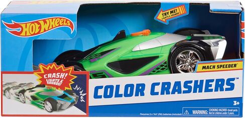 Hot Wheels Color Crashers Mach Speeder Vehicle, 10-Inch Green Motorized Toy Car with Lights and Realistic Racing Sounds, Kids Toys for Ages 3 Up by Just Play in Saudi Arabia