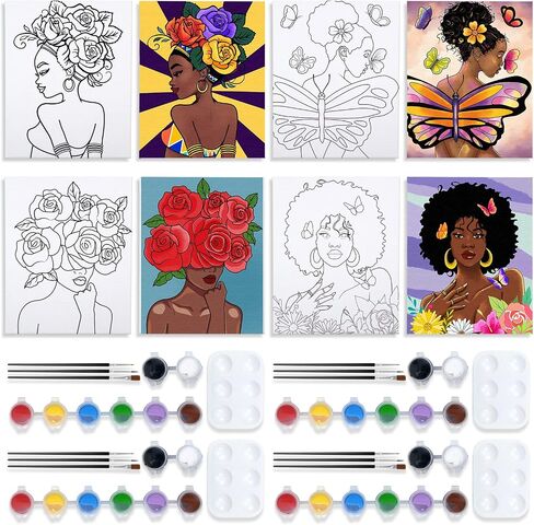 VOCHIC Sip and Paint Kit for Adults,Pre Drawn Canvas 4 Pack Painting Kit Party Girls Night Games Couples Paint Art Set Pray Girl 8x10 in in Kuwait