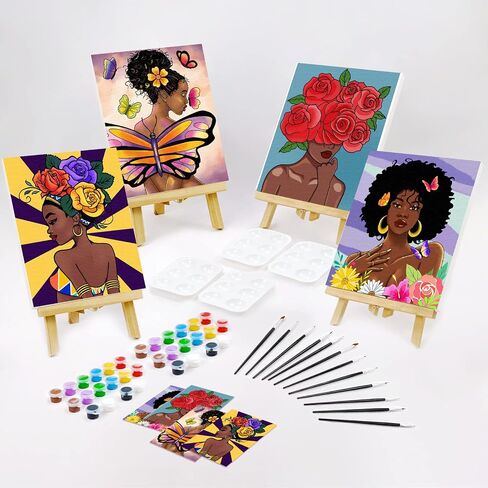 VOCHIC Sip and Paint Kit for Adults,Pre Drawn Canvas 4 Pack Painting Kit Party Girls Night Games Couples Paint Art Set Pray Girl 8x10 in in Kuwait