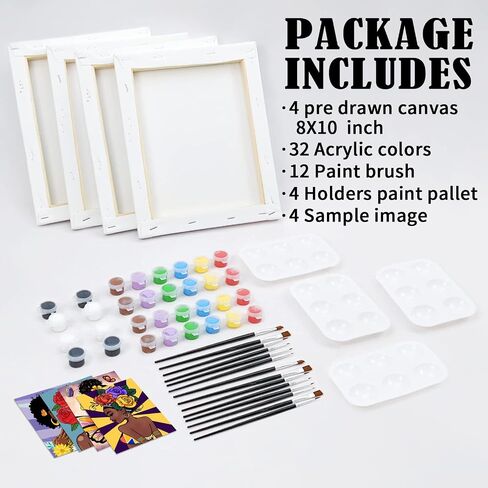 VOCHIC Sip and Paint Kit for Adults,Pre Drawn Canvas 4 Pack Painting Kit Party Girls Night Games Couples Paint Art Set Pray Girl 8x10 in in Kuwait