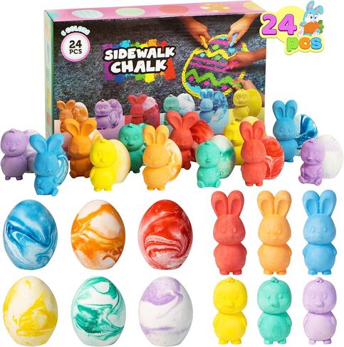 JOYIN 24 Pcs Easter Sidewalk Chalk Set, Easter Eggs Bunny Chicken Gifts for Boys Girls Kids Toddlers for Basket Stuffers Fillers Party Favors in Saudi Arabia