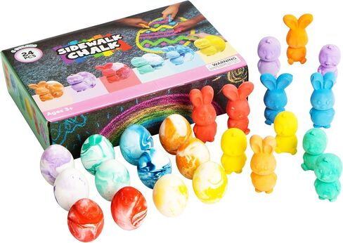 JOYIN 24 Pcs Easter Sidewalk Chalk Set, Easter Eggs Bunny Chicken Gifts for Boys Girls Kids Toddlers for Basket Stuffers Fillers Party Favors in Saudi Arabia