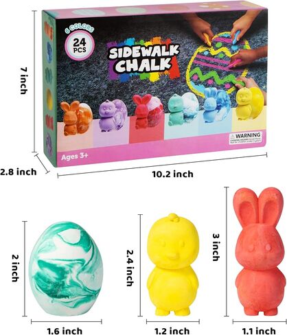 JOYIN 24 Pcs Easter Sidewalk Chalk Set, Easter Eggs Bunny Chicken Gifts for Boys Girls Kids Toddlers for Basket Stuffers Fillers Party Favors in Saudi Arabia