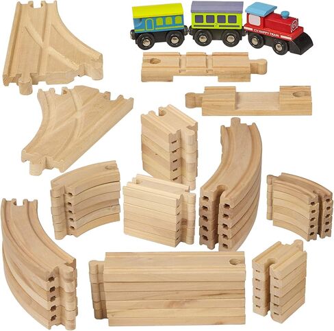 مسارات قطار خشبية دراجون درو - 55 قطعة - متوافقة مع بريو، وتوماس، وتشوجنجتون، وجميع العلامات التجارية الكبرى، طقم الملحقات والتوسع يتضمن 52 مسار و3 سيارات لطيفة in Kuwait