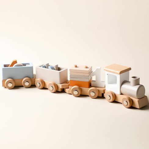 ibwaae Wooden Train Set for Baby Toys with Numbers and Blocks Train Toy 12 PCS for Toddler Boys and Girls 1 2 3 4 5 Birthday Toys in Kuwait