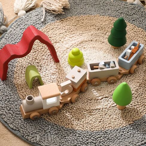 ibwaae Wooden Train Set for Baby Toys with Numbers and Blocks Train Toy 12 PCS for Toddler Boys and Girls 1 2 3 4 5 Birthday Toys in Kuwait