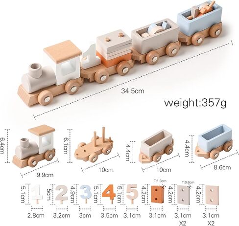 ibwaae Wooden Train Set for Baby Toys with Numbers and Blocks Train Toy 12 PCS for Toddler Boys and Girls 1 2 3 4 5 Birthday Toys in Kuwait