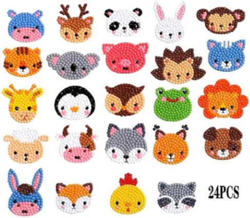 مجموعات ملصقات طلاء ألماس 5D DIY، 24 نوعًا من ملصقات فنية ماسية ثلاثية الأبعاد للحيوانات طلاء كرتوني بالأرقام ملصقات فسيفساء ماسية فنية ملصقات حرفية ماسية للأطفال DIY فسيفساء ماسية in Kuwait