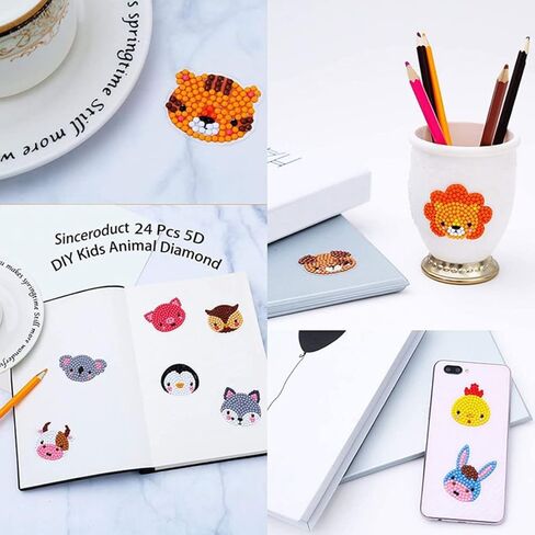 مجموعات ملصقات طلاء ألماس 5D DIY، 24 نوعًا من ملصقات فنية ماسية ثلاثية الأبعاد للحيوانات طلاء كرتوني بالأرقام ملصقات فسيفساء ماسية فنية ملصقات حرفية ماسية للأطفال DIY فسيفساء ماسية in Kuwait