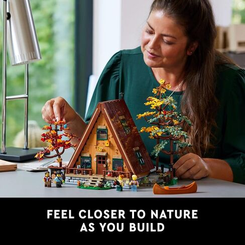 مجموعة عرض قابلة للتجميع من LEGO Ideas A-Frame Cabin 21338، مجموعة نماذج قابلة للبناء للبالغين، هدية لمحبي الطبيعة والهندسة المعمارية، تتضمن 4 شخصيات مصغرة قابلة للتخصيص و11 شخصية حيوانية in Saudi Arabia