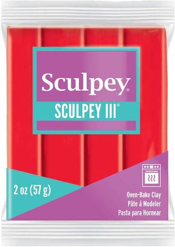 Polyform Sculpey III Polymer Oven-Bake Clay, Red Hot Red, Non Toxic, 2 oz. bar, Great for modeling, sculpting, holiday, DIY, mixed media and school projects.Great for kids & beginners! in Saudi Arabia