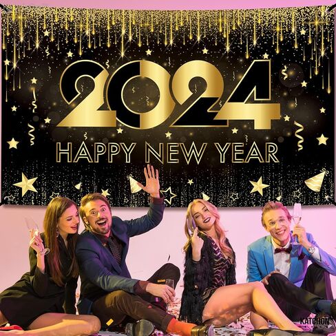 KatchOn, XtraLarge Happy New Year Banner - 72x44 Inch | New Years Backdrop for New Years Decorations 2024 | New Years Eve Banner for Happy New Year Decorations 2024 | New Years Eve Party Supplies 2024 in Saudi Arabia