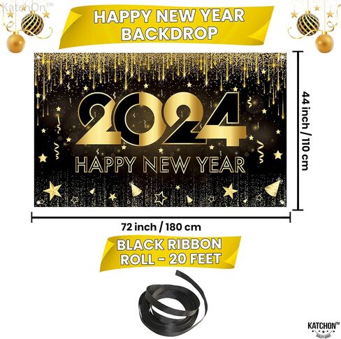 KatchOn, XtraLarge Happy New Year Banner - 72x44 Inch | New Years Backdrop for New Years Decorations 2024 | New Years Eve Banner for Happy New Year Decorations 2024 | New Years Eve Party Supplies 2024 in Saudi Arabia