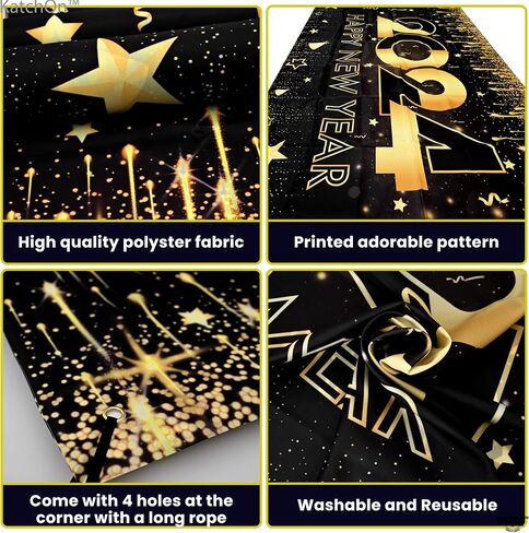 KatchOn, XtraLarge Happy New Year Banner - 72x44 Inch | New Years Backdrop for New Years Decorations 2024 | New Years Eve Banner for Happy New Year Decorations 2024 | New Years Eve Party Supplies 2024 in Saudi Arabia