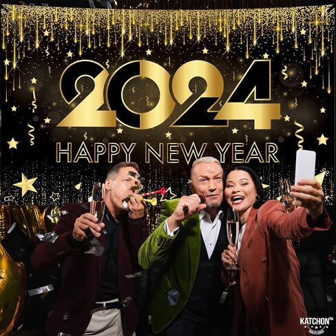 KatchOn, XtraLarge Happy New Year Banner - 72x44 Inch | New Years Backdrop for New Years Decorations 2024 | New Years Eve Banner for Happy New Year Decorations 2024 | New Years Eve Party Supplies 2024 in Saudi Arabia