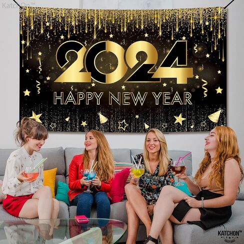 KatchOn, XtraLarge Happy New Year Banner - 72x44 Inch | New Years Backdrop for New Years Decorations 2024 | New Years Eve Banner for Happy New Year Decorations 2024 | New Years Eve Party Supplies 2024 in Saudi Arabia