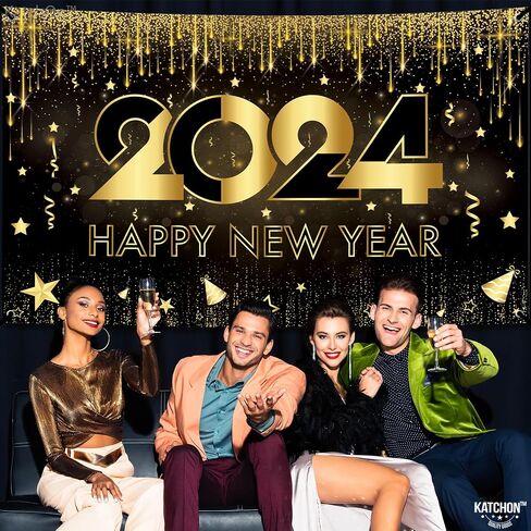 KatchOn, XtraLarge Happy New Year Banner - 72x44 Inch | New Years Backdrop for New Years Decorations 2024 | New Years Eve Banner for Happy New Year Decorations 2024 | New Years Eve Party Supplies 2024 in Saudi Arabia