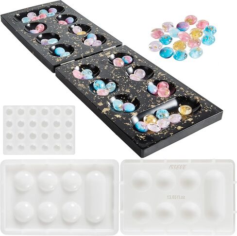 ISSEVE Mancala Board Game Resin Molds Set, Epoxy Silicone Resin Molds Kit with 2Pcs Mancala Board Silicone Molds 1Pc Mancala Stones Mold, Epoxy Molds for Resin Casting, DIY Family Party Board Games in Kuwait