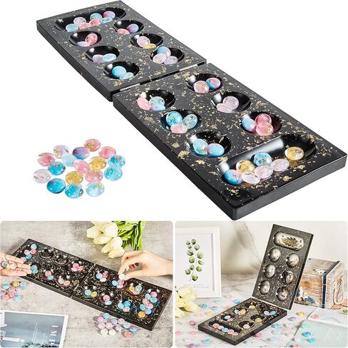 ISSEVE Mancala Board Game Resin Molds Set, Epoxy Silicone Resin Molds Kit with 2Pcs Mancala Board Silicone Molds 1Pc Mancala Stones Mold, Epoxy Molds for Resin Casting, DIY Family Party Board Games in Kuwait