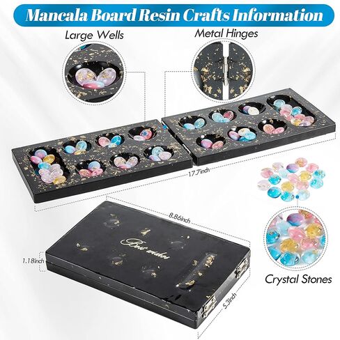 ISSEVE Mancala Board Game Resin Molds Set, Epoxy Silicone Resin Molds Kit with 2Pcs Mancala Board Silicone Molds 1Pc Mancala Stones Mold, Epoxy Molds for Resin Casting, DIY Family Party Board Games in Kuwait