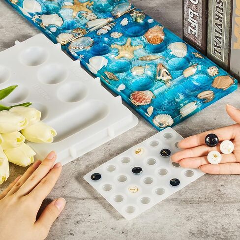 ISSEVE Mancala Board Game Resin Molds Set, Epoxy Silicone Resin Molds Kit with 2Pcs Mancala Board Silicone Molds 1Pc Mancala Stones Mold, Epoxy Molds for Resin Casting, DIY Family Party Board Games in Kuwait