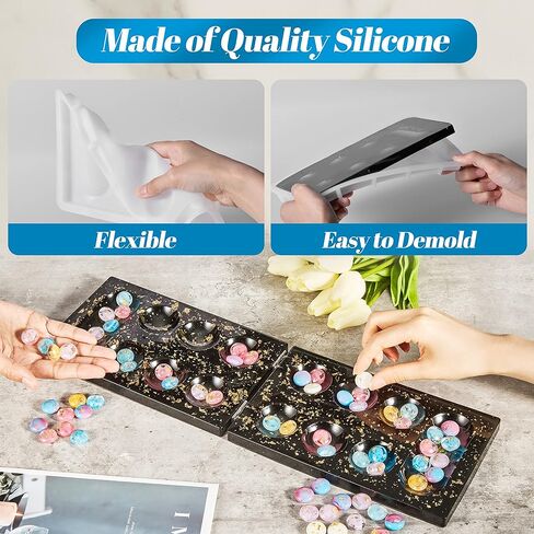 ISSEVE Mancala Board Game Resin Molds Set, Epoxy Silicone Resin Molds Kit with 2Pcs Mancala Board Silicone Molds 1Pc Mancala Stones Mold, Epoxy Molds for Resin Casting, DIY Family Party Board Games in Kuwait