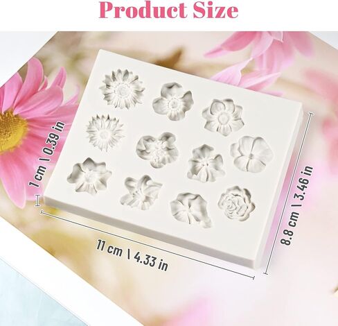 قوالب زهرة البوليمر الطين زهرة قوالب كعكة فندان 13 تجويف قوالب سيليكون زهرة صغيرة للشوكولاتة فندان كعكة بوليمر طين الصابون صياغة المشاريع DIY صنع المجوهرات الأقراط الديكور (دائري) in Kuwait