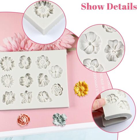 قوالب زهرة البوليمر الطين زهرة قوالب كعكة فندان 13 تجويف قوالب سيليكون زهرة صغيرة للشوكولاتة فندان كعكة بوليمر طين الصابون صياغة المشاريع DIY صنع المجوهرات الأقراط الديكور (دائري) in Kuwait