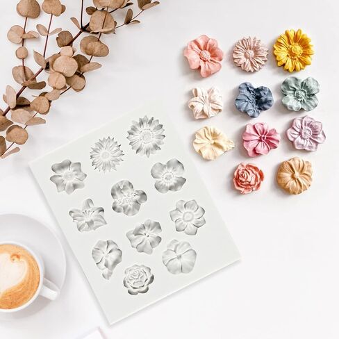 قوالب زهرة البوليمر الطين زهرة قوالب كعكة فندان 13 تجويف قوالب سيليكون زهرة صغيرة للشوكولاتة فندان كعكة بوليمر طين الصابون صياغة المشاريع DIY صنع المجوهرات الأقراط الديكور (دائري) in Kuwait