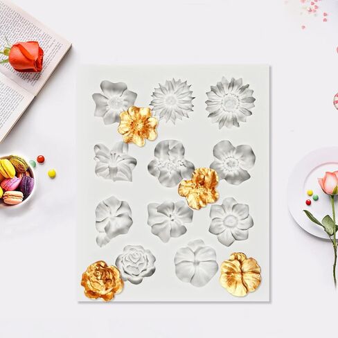 قوالب زهرة البوليمر الطين زهرة قوالب كعكة فندان 13 تجويف قوالب سيليكون زهرة صغيرة للشوكولاتة فندان كعكة بوليمر طين الصابون صياغة المشاريع DIY صنع المجوهرات الأقراط الديكور (دائري) in Kuwait
