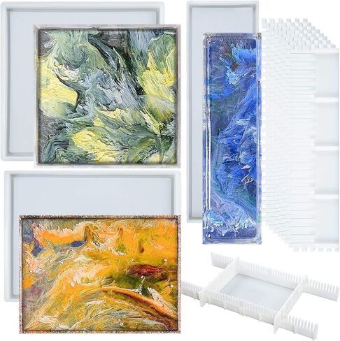 Rolling Tray Epoxy Resin Silicone Molds Raised Edges with Fixed Frames, Square and Rectangle 3-in-Set Large Size in Saudi Arabia