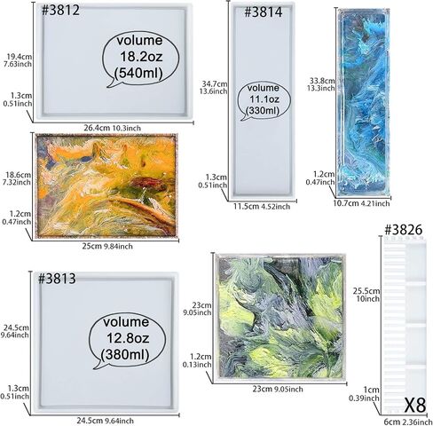 Rolling Tray Epoxy Resin Silicone Molds Raised Edges with Fixed Frames, Square and Rectangle 3-in-Set Large Size in Saudi Arabia