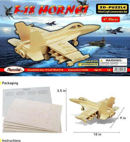 لغز ثلاثي الأبعاد لغز F-18 هورنت الطائرات النفاثة الخشب مجموعة البناء المرح والتعليمي DIY لعبة خشبية تجميع نموذج غير منتهي الحرفية هواية طائرة للبناء والطلاء للديكور عبوة من 47 قطعة in Saudi Arabia