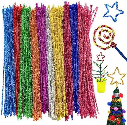 300Pcs Glitter Pipe Cleaners Tinsel Chenille Stems,10 Colors Metallic Pipe Cleaner for Creative Crafts Decorations,Tinsel Chenille Stems for for DIY Crafts, 6 mm x 12Inch in Kuwait