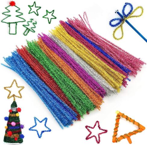 300Pcs Glitter Pipe Cleaners Tinsel Chenille Stems,10 Colors Metallic Pipe Cleaner for Creative Crafts Decorations,Tinsel Chenille Stems for for DIY Crafts, 6 mm x 12Inch in Kuwait