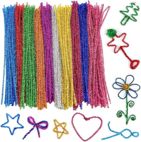 300Pcs Glitter Pipe Cleaners Tinsel Chenille Stems,10 Colors Metallic Pipe Cleaner for Creative Crafts Decorations,Tinsel Chenille Stems for for DIY Crafts, 6 mm x 12Inch in Kuwait