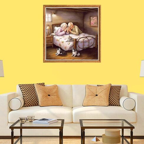 Bimkole 5D Diamond Painting Kits Bed Couple, Full Drill Cat DIY Rhinestone Embroidery Set Paint with Diamonds Art by Number Kits Cross Stitch Home Wall Craft Decoration 12x12inch in Saudi Arabia