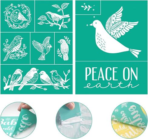 BOOLOOEN استنسل الشاشة الحريرية ذاتية اللصق استنسل نقل الاستنسل القابل لإعادة الاستخدام وقابل للغسل شبكة الاستنسل للنسيج الخشبي ديكور المنزل DIY مجموعة 2 قطعة 8.5 × 11 بوصة (طائر حمامة السلام) in Kuwait