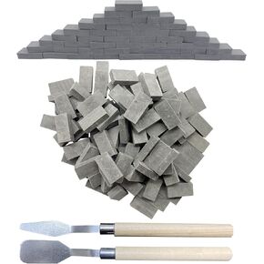 Woohome 500 PCS Mini Red Wall Bricks Gray Mini Bricks Tiny Bricks with Scraper for Landscaping, Miniature Bricks Figurine Fake Bricks for Mini Garden Accessories, 1:16 Scale