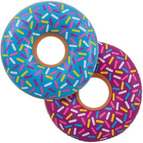 Inflatable Donut Pool Float for Kids, (Pack of 4) Colorful Sprinkle Donut Inflatables Tube in Assorted Designs, for Summer & Beach, Donut Birthday Party Decorations, Durable Water Pool Toys for Kids