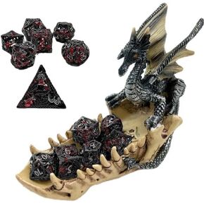 Thyggzjbs DND النرد، النرد المعدني المجوف D&D، مجموعة النرد الزنزانات والتنينات مع حامل صينية النرد التنين من أجل RPG Warhammer MTG Pathfinder 6 جوانب النرد لعب دور النرد D20 D12 D10 D8 D6 D4 (الذهب القديم) in Kuwait