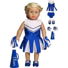 American Fashion World Blue Cheerleading Outfit for 18-Inch Dolls | Accessories Included | Premium Quality & Trendy Design | Dolls Clothes | Outfit Fashions for Dolls for Popular Brands in Kuwait